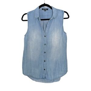VELVET HEART Chambray Sleeveless Button Front Blouse Blue XS